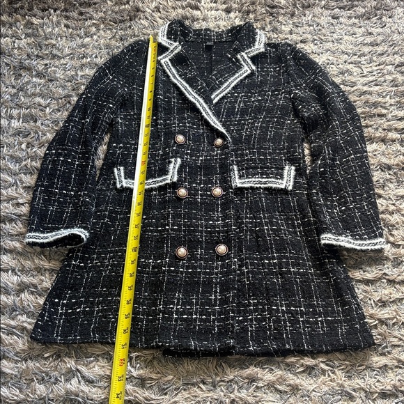Greathe Women's Black Tweed Double-Breasted Blazer Dress with White Trim, Size S - Picture 4 of 10